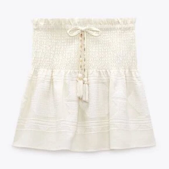🤍 Zara Linen Blend Smocked Skirt - Picture 1 of 4